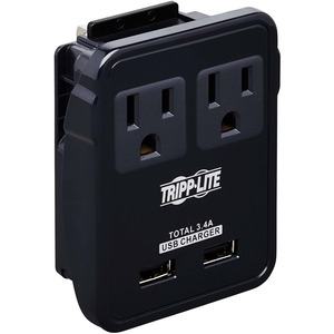 Tripp Lite Safe-IT 2-Outlet Universal Travel Charger 5-15R Outlets 2 USB Ports Direct Plug-In with 5 Plug Options Antimicrobial Protection