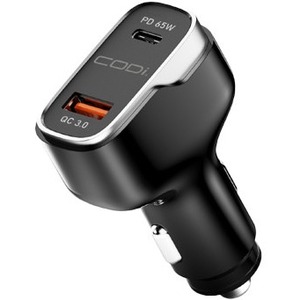 CODi Dual Port 65W Car Charger/Auto Adapter (USB-C, USB-A Outputs)