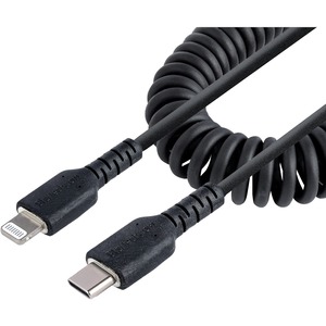 StarTech.com USB C to Lightning Cable 50cm / 20in, MFi Certified, Coiled iPhone Charger Cable, Black, TPE Jacket Aramid Fiber