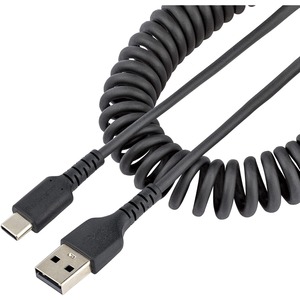 StarTech.com 20in (50cm) USB A to C Charging Cable, Coiled Heavy Duty USB 2.0 A to Type-C, Durable Fast Charge & Sync USB-C Cable, Black
