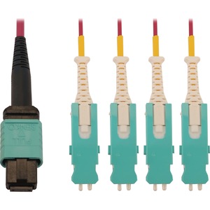 Tripp Lite 40/100/400G Multimode 50/125 OM4 Breakout Fiber Optic Cable (12F MTP/MPO-PC to 4x Duplex SN-PC F/M), LSZH, Magenta, 2 m (6.6 ft.)