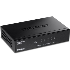 TRENDnet 5-Port Gigabit Desktop Switch, TEG-S51, 5 x Gigabit RJ-45 Ports, Ethernet Splitter, 10Gbps Switching Capacity, Fanless Design, Metal Enclosure, Lifetime Protection, Black