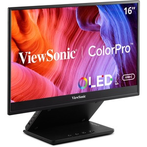 ViewSonic VP16-OLED 15.6 Inch 1080p Portable OLED Monitor with 2 Way Powered 40W USB C, Pantone Validated, Factory Calibrated, Built in Ergonomic Stand with Protective Cover