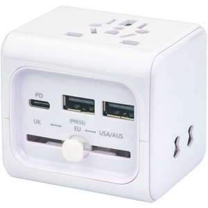 QVS Premium World Travel Power Adaptor with USB-C & Dual-USB Charger Ports