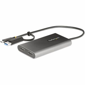 StarTech.com USB-C to Dual-HDMI Adapter, USB-C/A to 2x HDMI, 4K 60Hz, 100W PD Pass-Through, 1ft/30cm Built-in Cable, USB to HDMI Converter