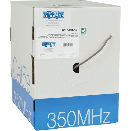 Eaton Tripp Lite Series Cat5e 350 MHz Solid Core (UTP) PVC Bulk Ethernet Cable   Gray, 1000 Ft. (304.8 M), TAA 300/500