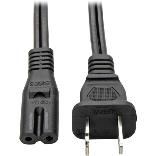 Eaton Tripp Lite Series 2 Slot Non Polarized Replacement Power Cord, 1 15P To C7   10A, 120V, 18 AWG, 6 Ft. (1.83 M), Black 300/500