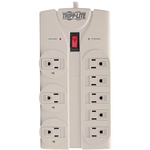 Eaton Tripp Lite Series Protect It! 8 Outlet Surge Protector, 8 Ft. Cord With Right Angle Plug, 1440 Joules, Diagnostic LEDs, Light Gray Housing 300/500