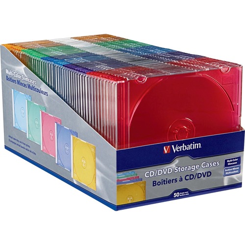 Verbatim CD/DVD Color Slim Jewel Cases, Assorted   50pk 300/500