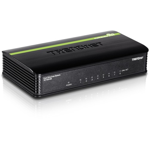 TRENDnet 8 Port Unmanaged 10/100 Mbps GREENnet Ethernet Desktop Switch; TE100 S8; 8 X 10/100 Mbps Ethernet Ports; 1.6 Gbps Switching Capacity; Plastic Housing; Network Ethernet Switch; Plug & Play 300/500