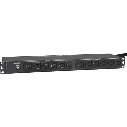 Tripp Lite By Eaton 2.9kW Single Phase 120V Basic PDU, 24 NEMA 5 15R Outlets, NEMA L5 30P Input, 15 Ft. (4.57 M) Cord, 1U Rack Mount 300/500