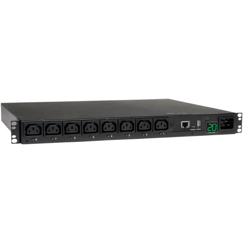 Tripp Lite By Eaton 3.7kW Single Phase 208/230V Switched PDU   LX Platform, 8 C13 Outlets, C20 Input With L6 20P Adapter, 2.4m Cord, 1U Rack Mount, TAA 300/500