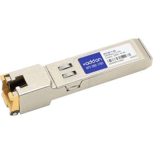 AddOn Cisco SFP GE T Compatible TAA Compliant 10/100/1000Base TX SFP Transceiver (Copper, 100m, RJ 45) 300/500