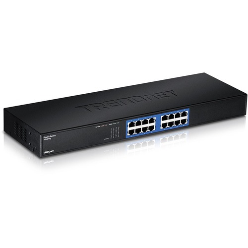 TRENDnet 16 Port Unmanaged Gigabit GREENnet Switch, 16 X RJ 45 Ports, 32Gbps Switching Capacity, Fanless, Rack Mountable, Network Ethernet Switch, Lifetime Protection, Black, TEG S16G 300/500