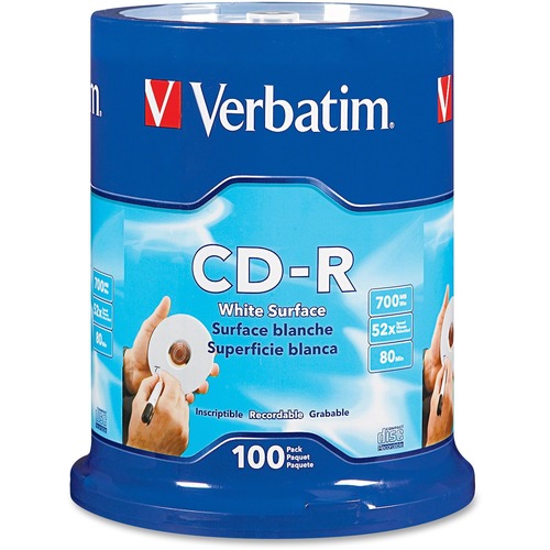 Verbatim CD R 700MB 52X With Blank White Surface   100pk Spindle 300/500