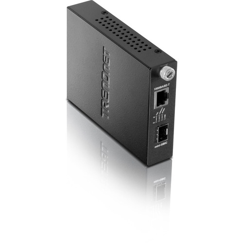 TRENDnet 100/1000Base T To SFP Fiber Media Converter, Fiber To Ethernet Converter, 1 X 10/100/1000Base T RJ 45 Port,1 X Mini GBIC Slot, Lifetime Protection, Black, TFC 1000MGA 300/500