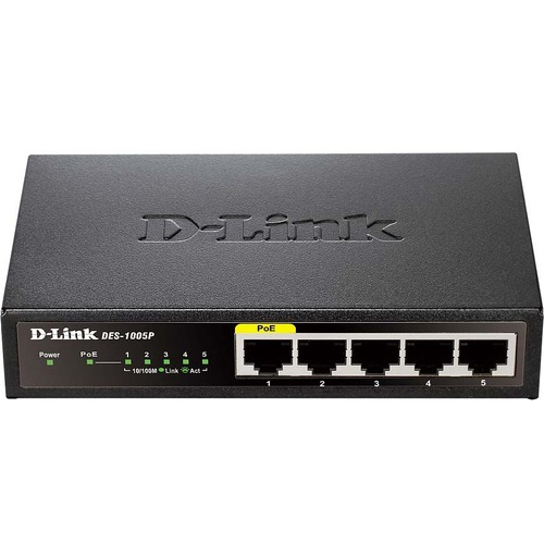 D Link DES 1005P 5 Port 10/100 Unmanaged Metal Desktop Switch With 1 PoE Port 300/500