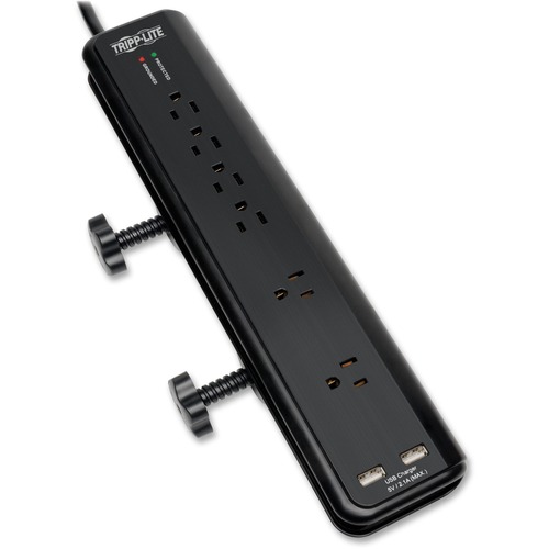 Tripp Lite By Eaton Protect It! 6 Outlet Clamp Mount Surge Protector, 6 Ft. (1.83 M) Cord, 2100 Joules, 2 X USB Charging Ports (2.1A Total) 300/500