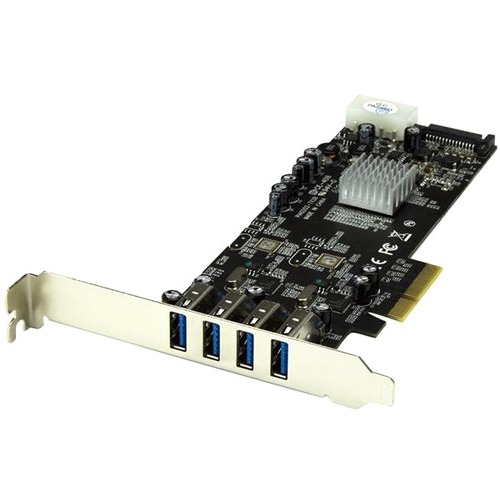 StarTech.com 4 Port PCI Express (PCIe) SuperSpeed USB 3.0 Card Adapter W/ 2 Dedicated 5Gbps Channels   UASP   SATA / LP4 Power 300/500