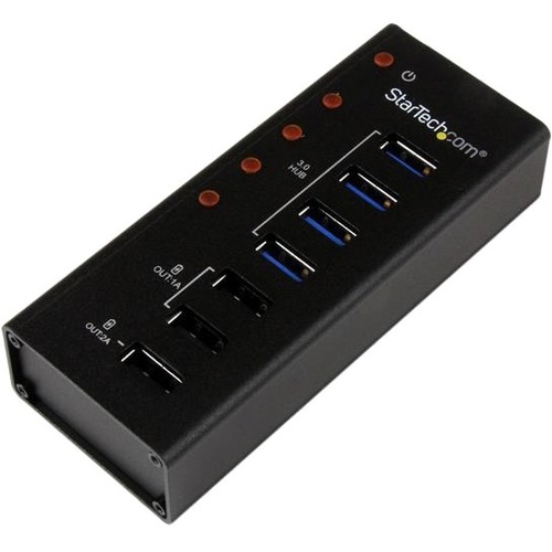 StarTech.com 4 Port USB 3.0 Hub Plus 3 Dedicated USB Charging Ports (2 X 1A & 1 X 2A)   5Gbps   Wall Mountable Metal Enclosure 300/500