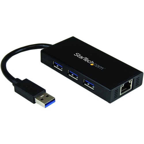 StarTech.com 3 Port Portable USB 3.0 Hub With Gigabit Ethernet Adapter NIC   5Gbps   Aluminum W/ Cable 300/500