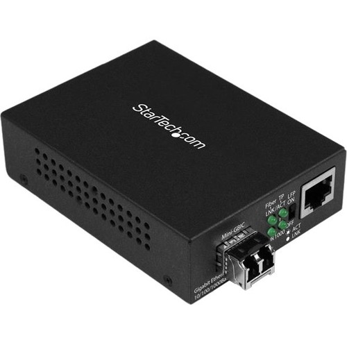 StarTech.com Gigabit Ethernet Fiber Media Converter   Compact   850nm MM LC   550m   With MM SFP Transceiver 300/500