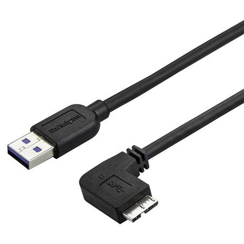 StarTech.com 0.5m 20in Slim Micro USB 3.0 (5Gbps) Cable   M/M   USB 3.0 A To Right Angle Micro USB   USB 3.2 Gen 1 300/500