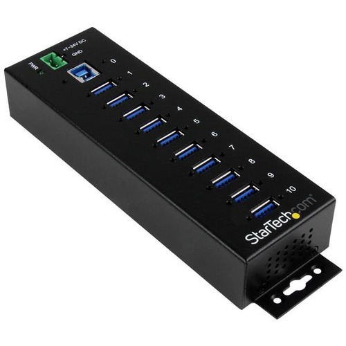 StarTech.com 10 Port Industrial USB 3.0 Hub   ESD And Surge Protection   DIN Rail Or Surface Mountable Metal Housing 300/500