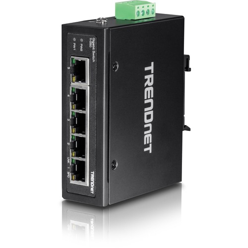 TRENDnet 5 Port Hardened Industrial Gigabit DIN Rail Switch, 10 Gbps Switching Capacity, IP30 Rated Network Switch ( 40 To 167 ?F), DIN Rail & Wall Mounts Included, Lifetime Protection, Black, TI G50 300/500