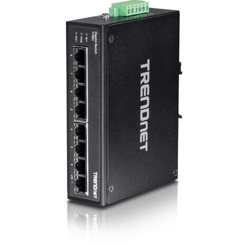 TRENDnet 8 Port Hardened Industrial Gigabit DIN Rail Switch, 16 Gbps Switching Capacity, IP30 Rated Metal Housing ( 40 To 167 ?F), DIN Rail & Wall Mounts Included, Lifetime Protection, Black, TI G80 300/500