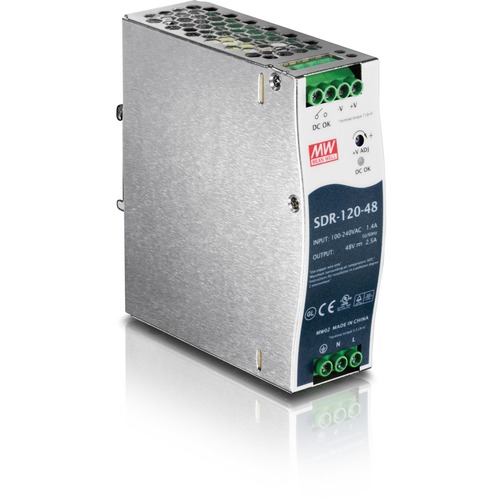 TRENDnet 120 W Single Output Industrial DIN Rail Power Supply, Extreme  25 To 70 &deg;C ( 13 To 158 &deg;F) Operating Temp, Power Supply 120W, DIN Rail Mount, Overload Protection, Silver, TI S12048 300/500