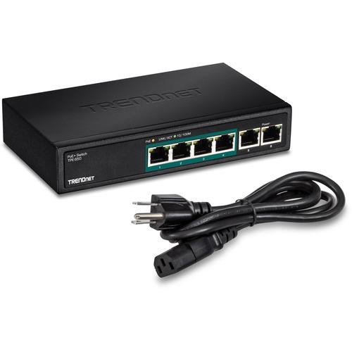 TRENDnet 6 Port Fast Ethernet PoE+ Switch, 4 X Fast Ethernet PoE Ports, 2 X Fast Ethernet Ports, 60W PoE Budget, 1.2 Gbps Switch Capacity, Metal, Limited Lifetime Protection, Black, TPE S50 300/500