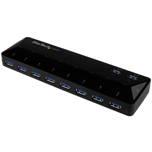 StarTech.com 10 Port USB 3.0 Hub With Charge And Sync Ports   2 X 1.5A Ports   Desktop USB Hub And Fast Charging Station 300/500