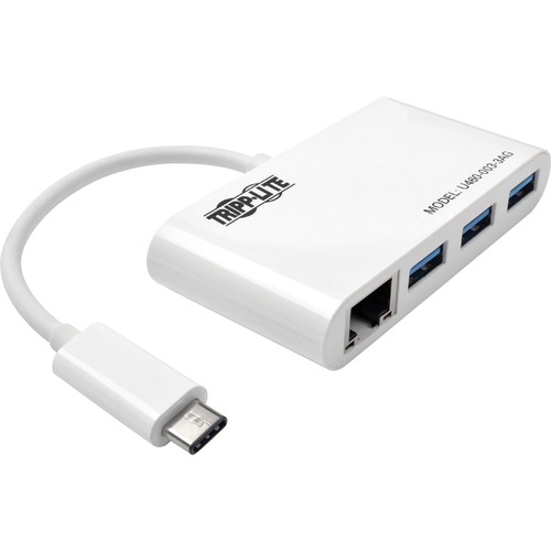 Tripp Lite By Eaton 3 Port USB 3.x (5Gbps) Hub With LAN Port, USB C To 3x USB A Ports And Gigabit Ethernet, White 300/500