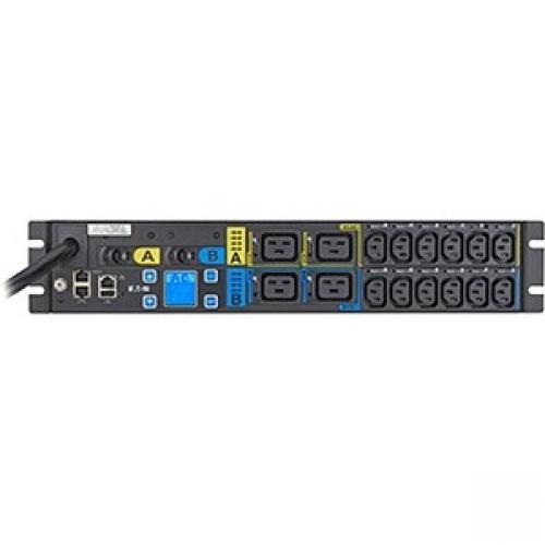 Eaton Managed rack PDU, 2U, L6-30P input, 5.76 kW max, 200-240V, 24A, 10 ft cord, Single-phase, Outlets: (12) C13, (4) C19