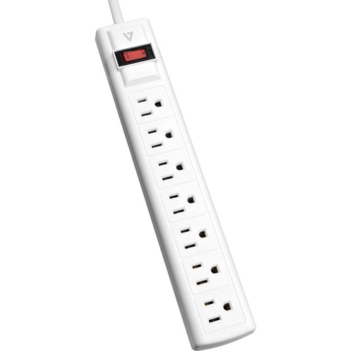 V7 7 Outlet Surge Protector, 12 Ft Cord, 1050 Joules   White 300/500