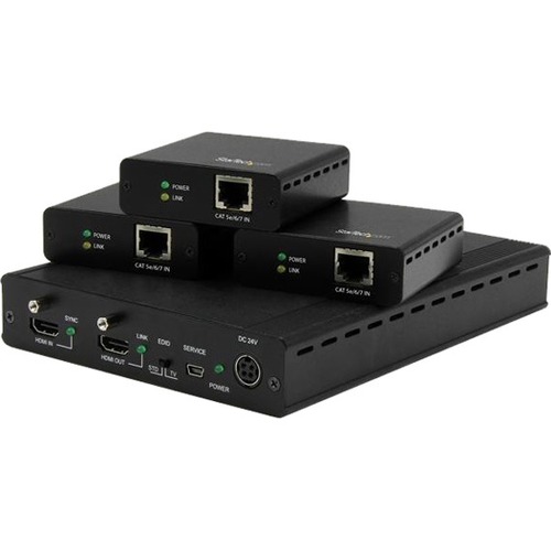 StarTech.com 3 Port HDBaseT Extender Kit With 3 Receivers   1x3 HDMI Over CAT5e/CAT6 Splitter   1 To 3 HDBaseT Distribution System   Up To 4K 300/500
