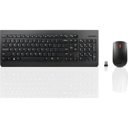 Lenovo Essential Wireless Keyboard And Mouse Combo   US English   USB Wireless RF   Full Size Ambidextrous Mouse   Optical Sensor With 1200 DPI   Scroll Wheel 300/500