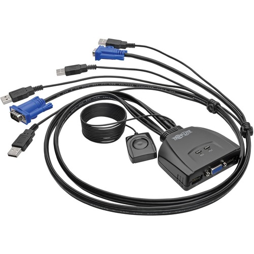 Tripp Lite By Eaton 2 Port USB/VGA Cable KVM Switch With Cables And USB Peripheral Sharing 300/500