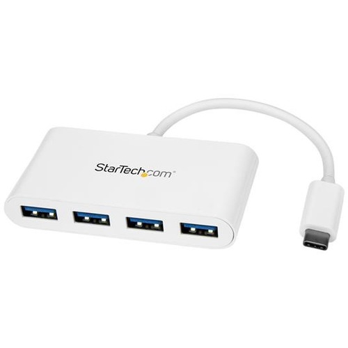 StarTech.com 4 Port USB C Hub With 4x USB A (USB 3.0 SuperSpeed 5Gbps)   USB Bus Powered   Portable/Laptop USB Type C Adapter Hub   White 300/500