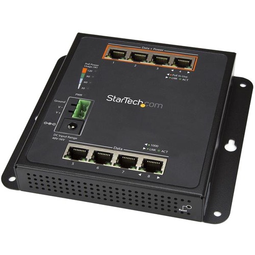 StarTech.com Industrial 8 Port Gigabit PoE Switch   4 X PoE+ 30W   Power Over Ethernet GbE Layer/L2 Managed Network Switch  40C To +75C 300/500