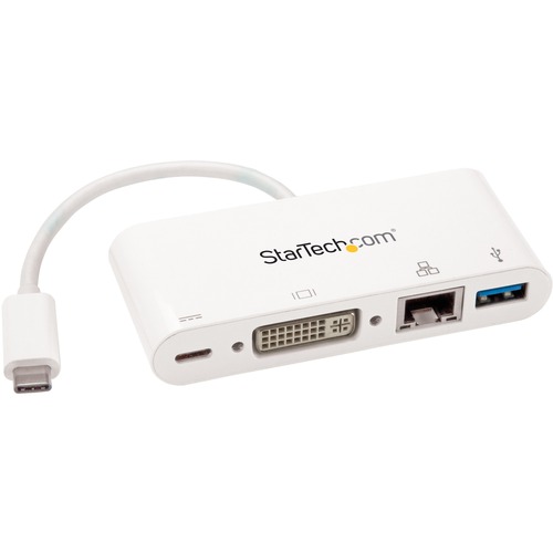 StarTech.com USB C Multiport Adapter To DVI D (Digital) Video   60W PD Passthrough/GbE/USB A   Portable USB Type C/Thunderbolt 3 Mini Dock 300/500