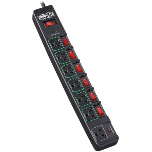 Tripp Lite By Eaton ECO Surge 7 Outlet Surge Protector, 6 Ft. (1.83 M) Cord, 1080 Joules, 6 Individually Controlled Outlets, Black Housing 300/500