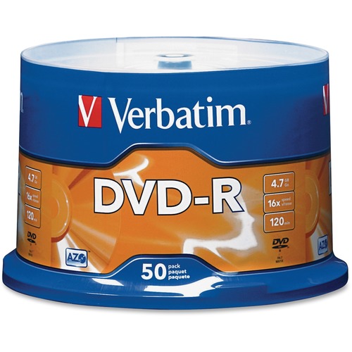 Verbatim AZO DVD R 4.7GB 16X With Branded Surface   50pk Spindle 300/500