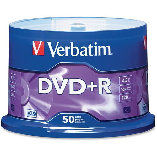 Verbatim AZO DVD+R 4.7GB 16X With Branded Surface   50pk Spindle 300/500