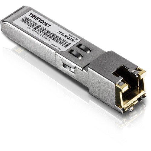 TRENDnet SFP To RJ45 1000BASE T Copper SFP Module; TEG MGBRJ; 100m (328 Ft.); RJ45 Connector; Hot Pluggable; Supports Data Rates Up To 1.25Gbps; IEEE 802.3ab Gigabit Ethernet; Lifetime Protection 300/500