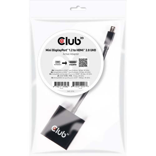 Club 3D Mini DisplayPort&trade; 1.2 To HDMI&trade; 2.0 UHD Active Adapter 300/500