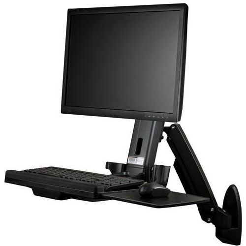 StarTech.com Wall Mount Workstation, Full Motion Standing Desk, Ergonomic Height Adjustable Monitor & Keyboard Tray Arm, For VESA Display 300/500