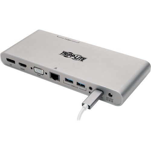 Tripp Lite By Eaton USB C Dock, Triple Display   4K HDMI/DisplayPort, VGA, USB 3.x (5Gbps), USB A/C Hub Ports, GbE, 100W PD Charging   Thunderbolt 3, Silver 300/500