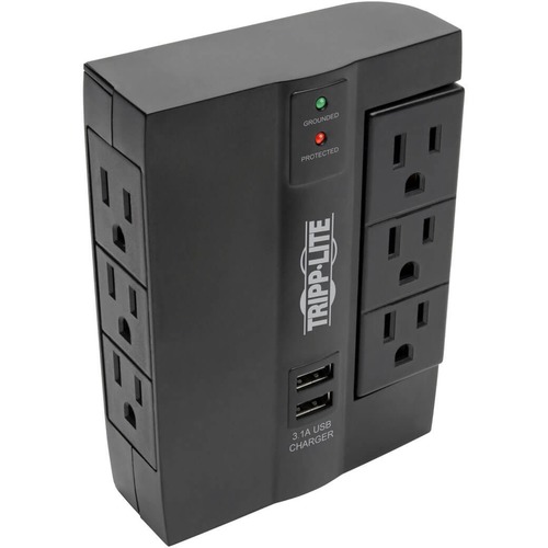 Tripp Lite By Eaton Protect It! 6 Outlet Surge Protector With 3 Rotatable Outlets   Direct Plug In, 1200 Joules, 2 USB Ports 300/500